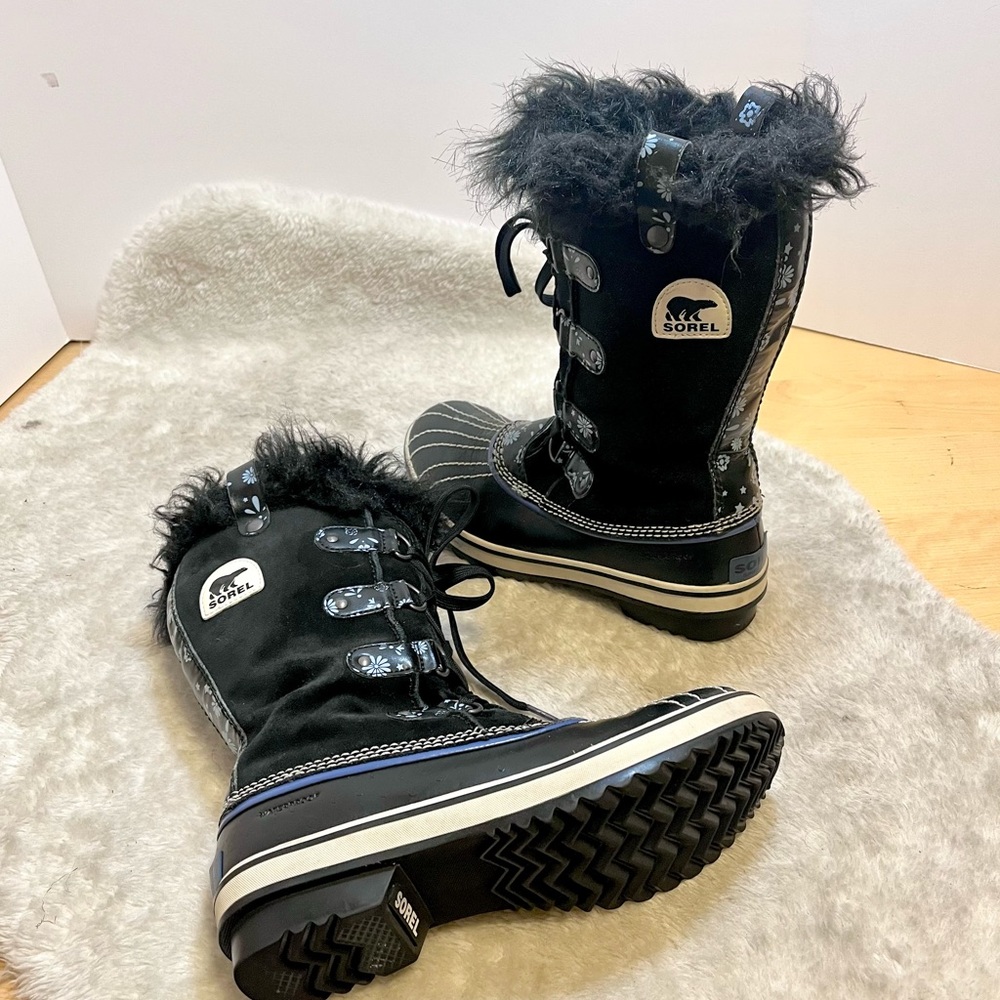*πHPπ Sorel | Waterproof Joan Of Arctic Boots Daisy Floral Fur Trim Boots SZ5 - Picture 6 of 12